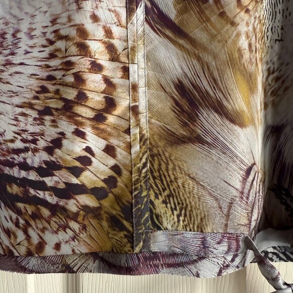size 1 (fits‎ M 8/10) PAUW Amsterdam feather print blouse silk top tie front - Picture 6 of 11